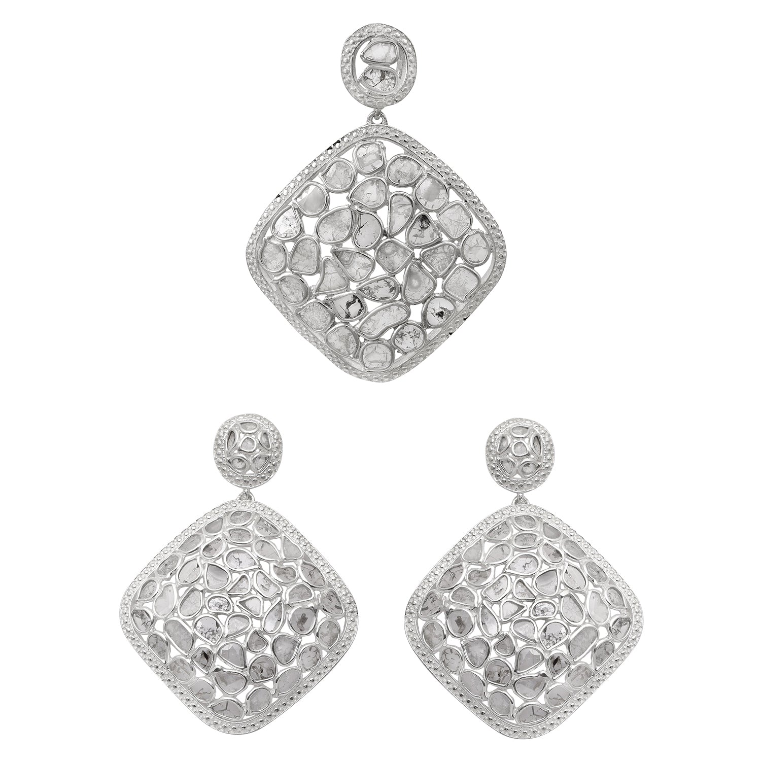 Diamond Polki Geometric Pendant Set