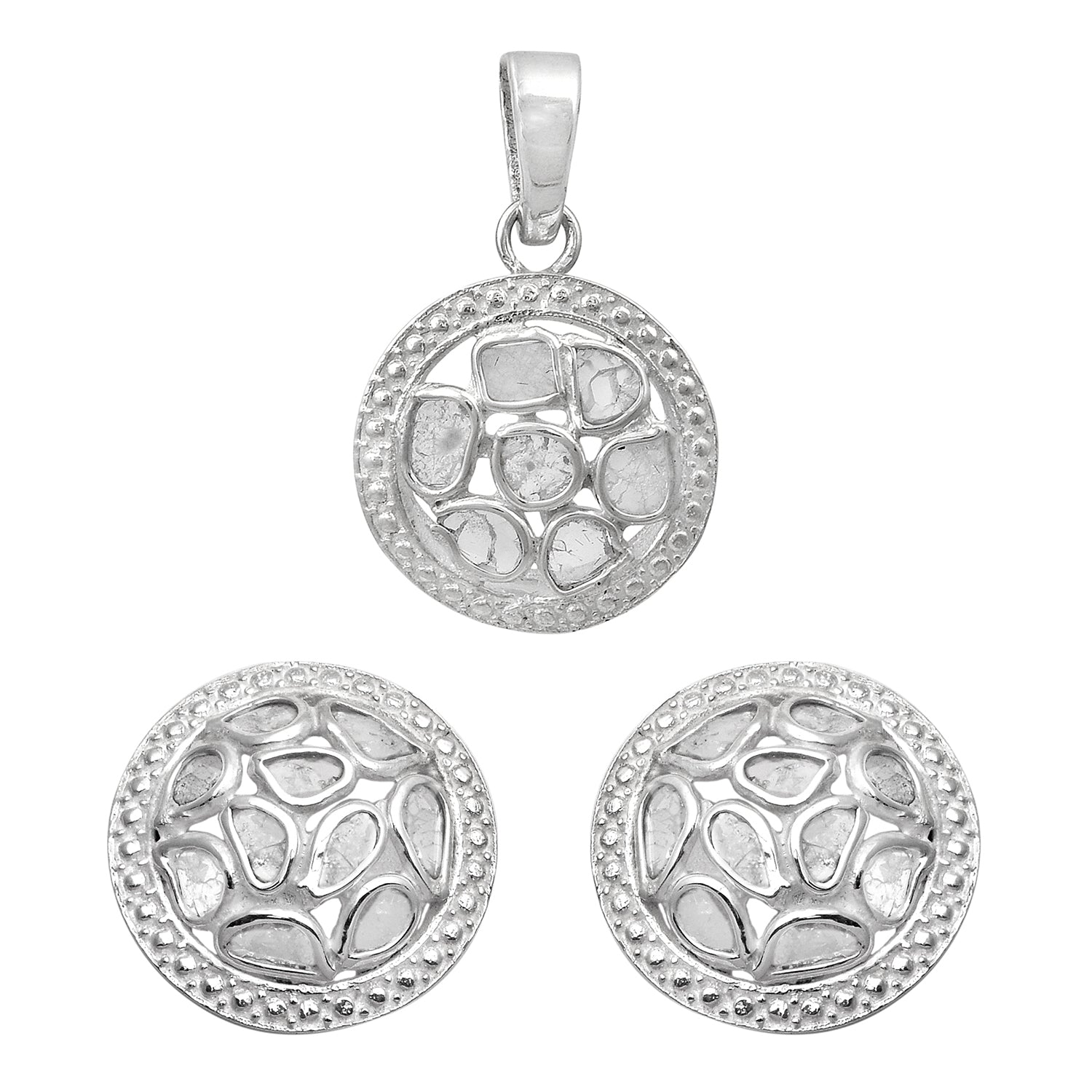 Diamond Polki Round Pendant Set