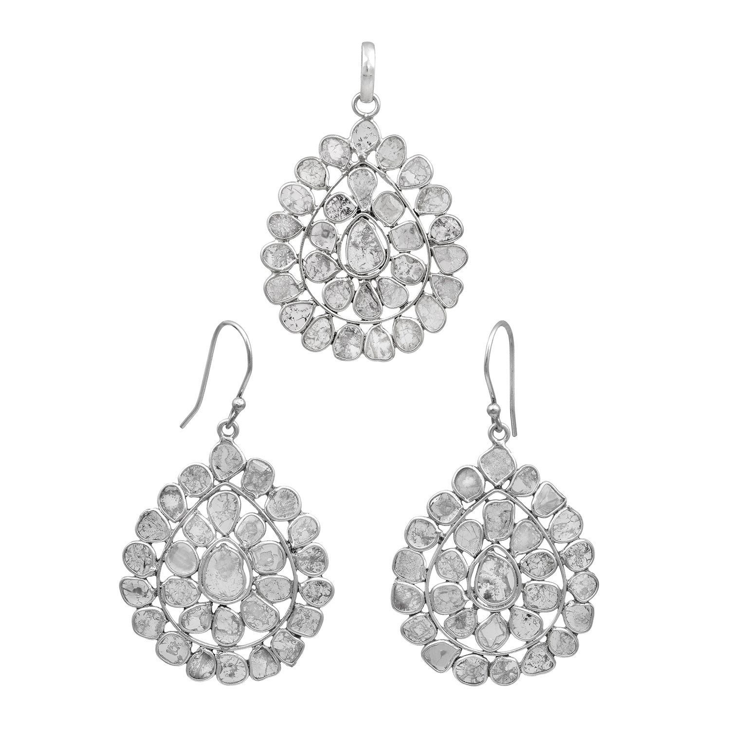 Diamond Polki Pear Pendant Set