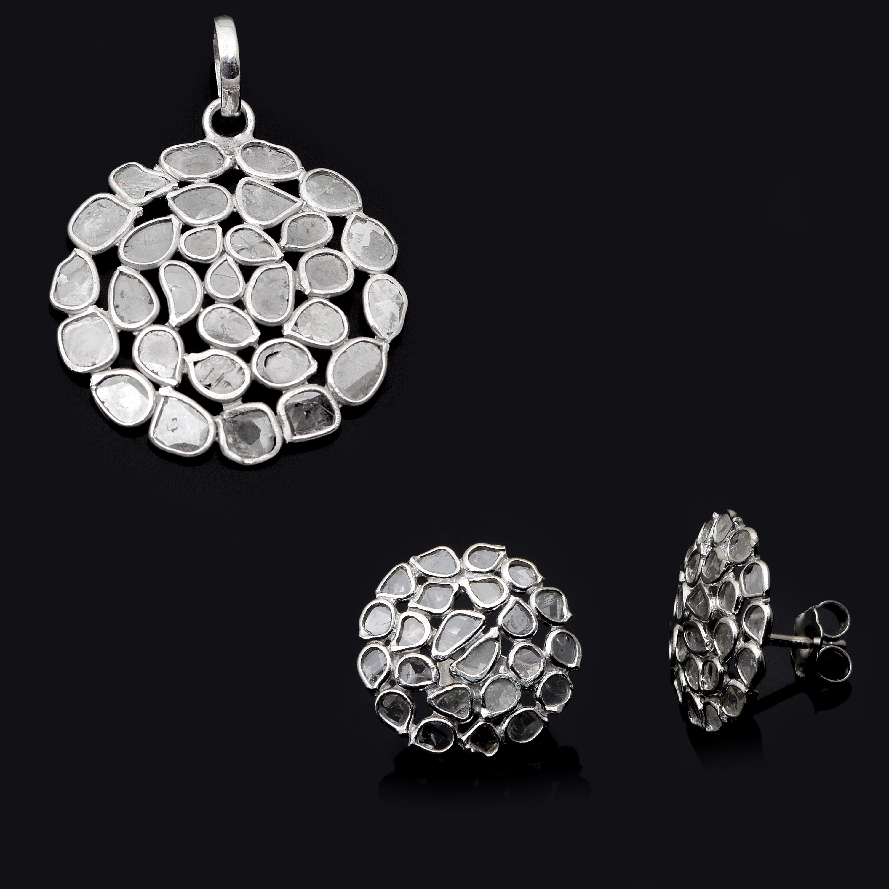 Diamond Polki Cluster Pendant Set