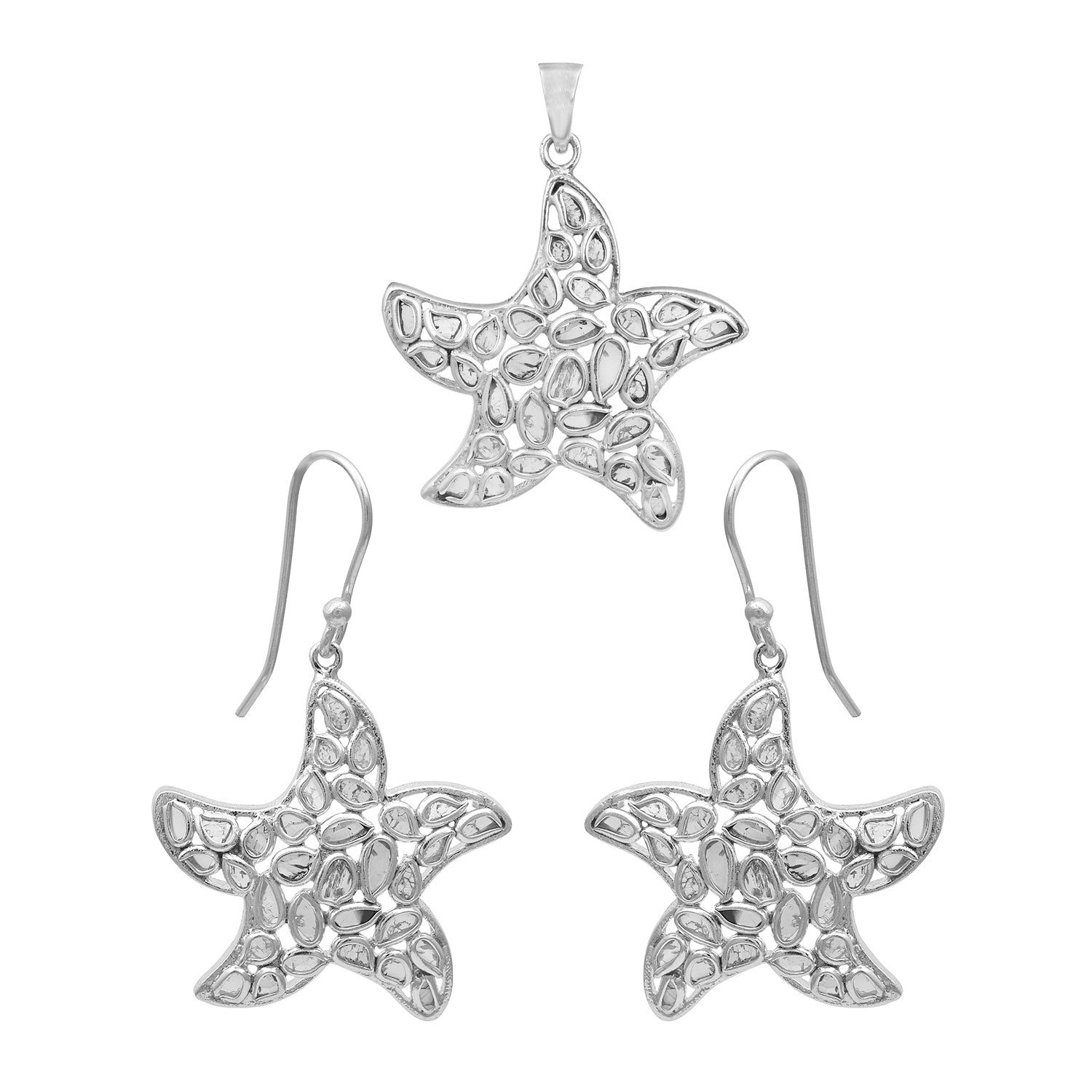 Diamond Polki Starfish Pendant Set