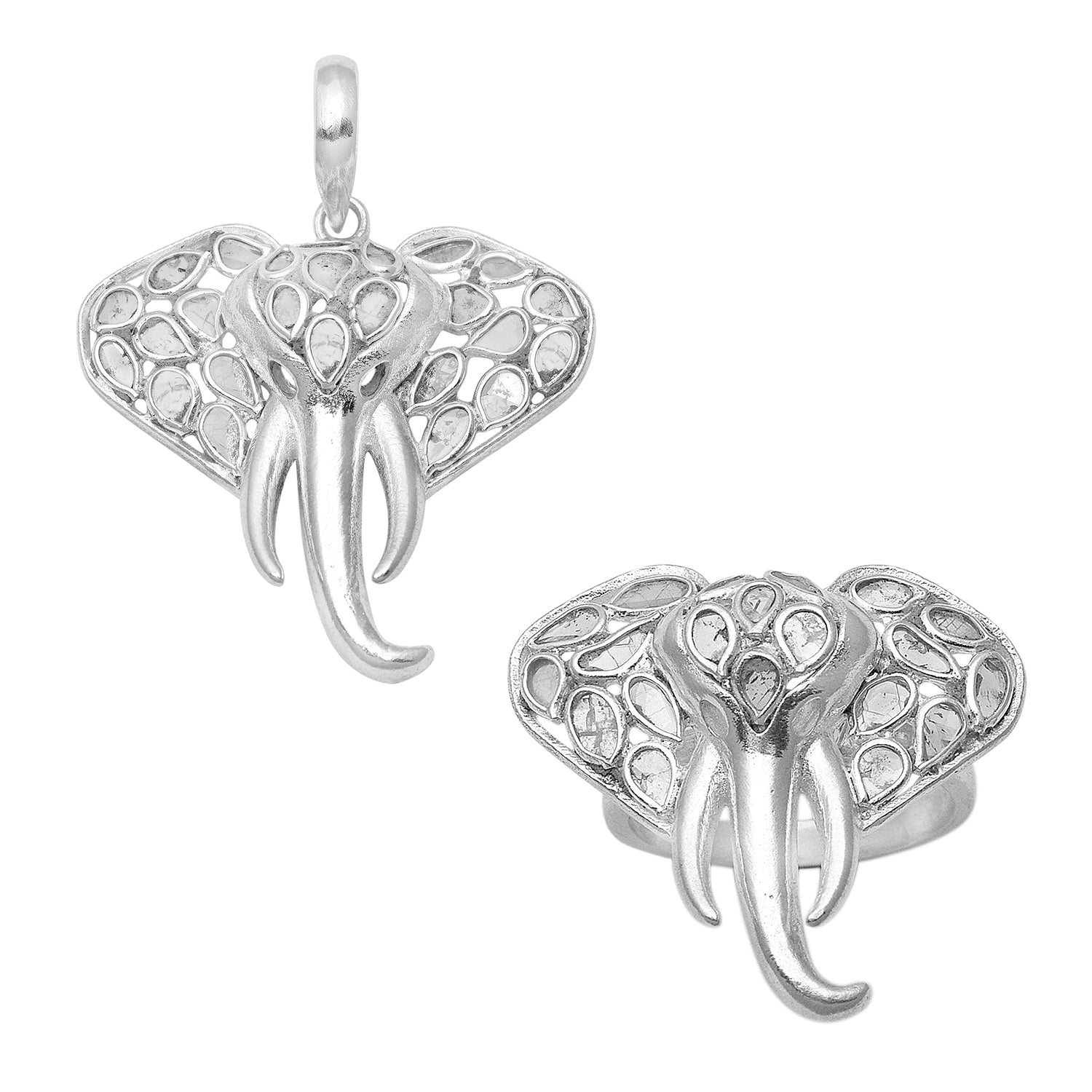 Diamond Polki Elephant Pendant Set