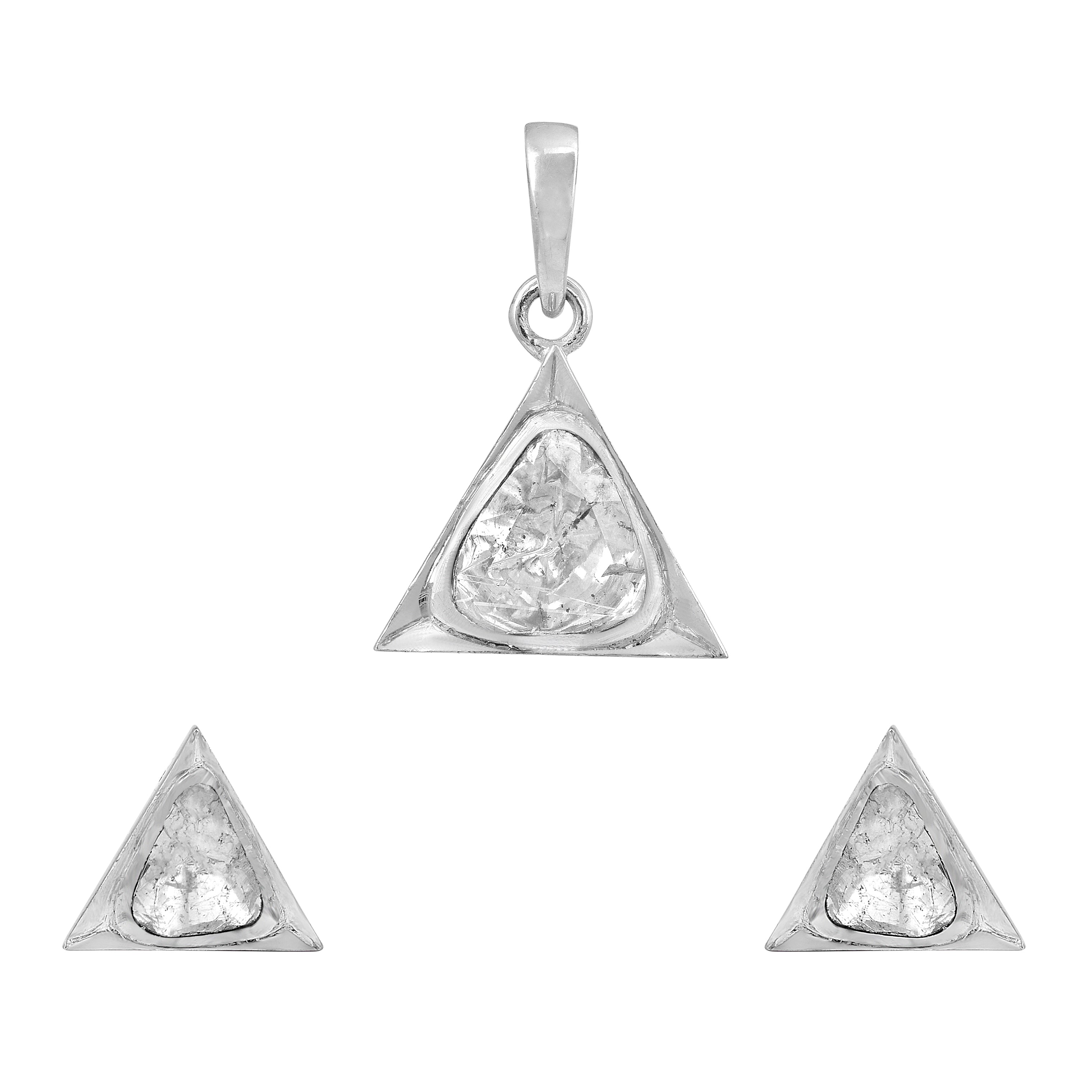 1.7 CTW Diamond Polki Minimalistic Pendant Set