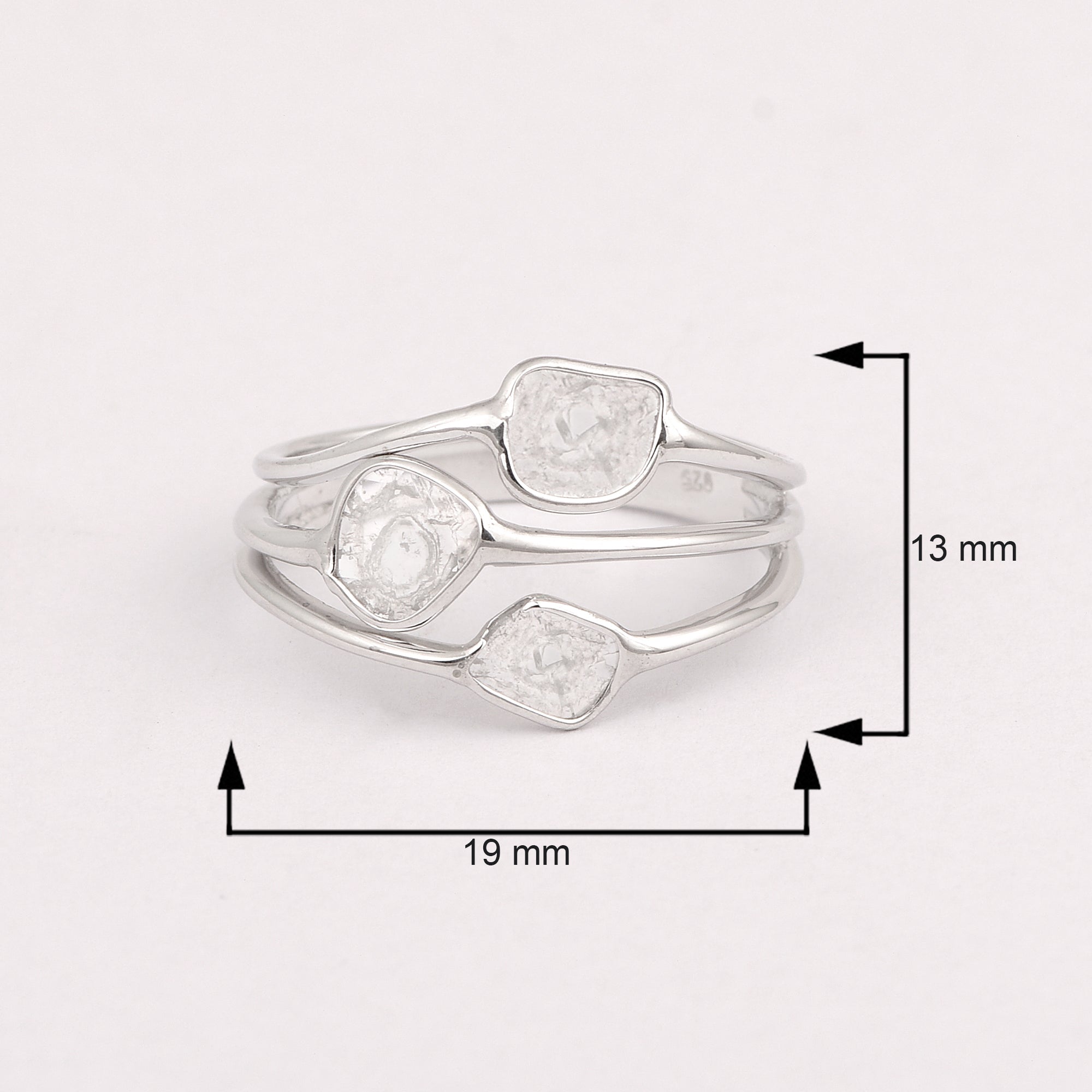 0.35 CTW Natural Diamond Polki Three Stone Multi Band Ring