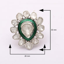 Load image into Gallery viewer, 1.75 CTW Diamond Polki Green Enamel Solitaire Ring