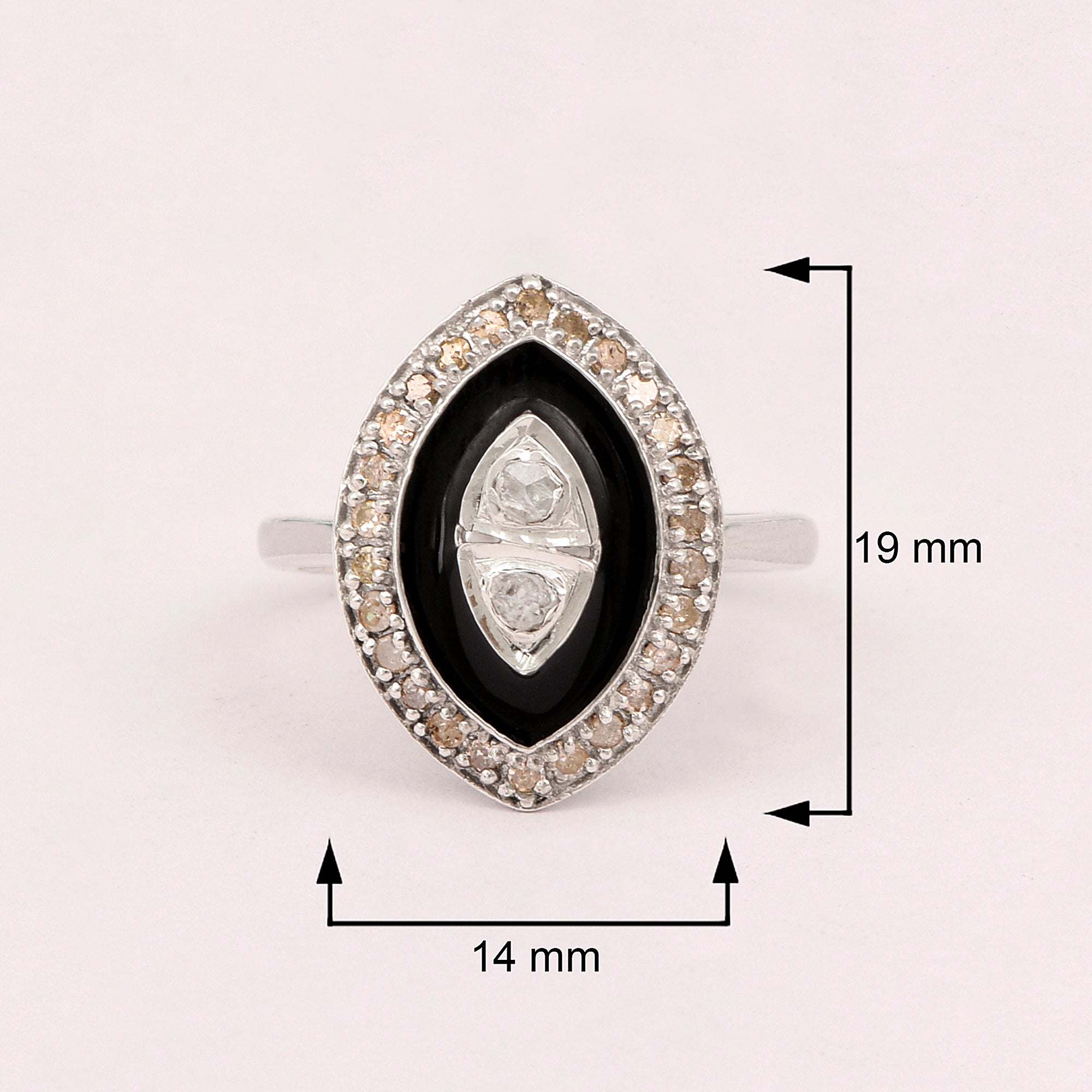 0.35 CTW Diamond Polki 925 Sterling Silver Black Enamel Cocktail Ring