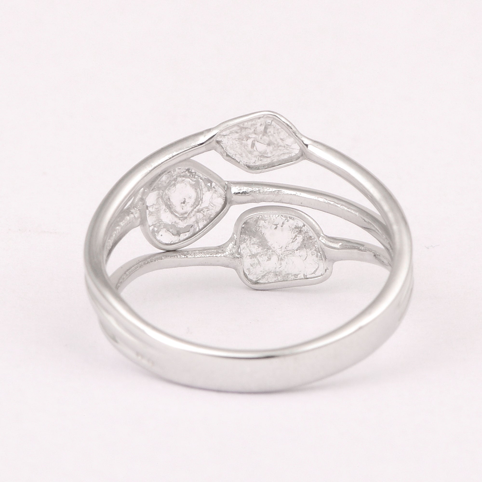 0.35 CTW Natural Diamond Polki Three Stone Multi Band Ring