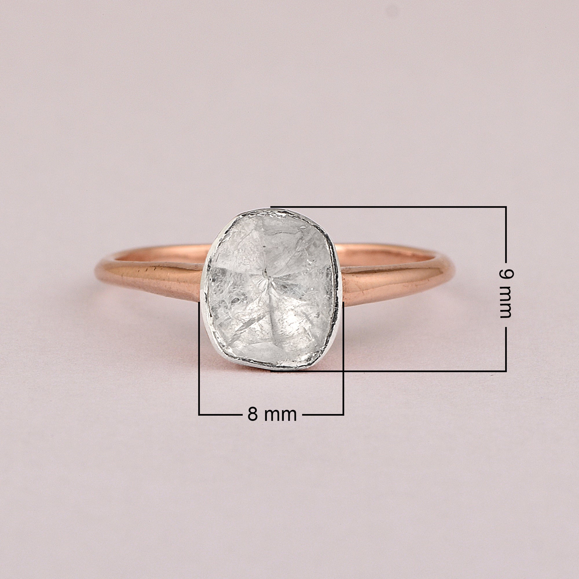 0.35 CTW Natural Diamond Polki Solitaire Handmade Ring, 14K Rose Gold Plated
