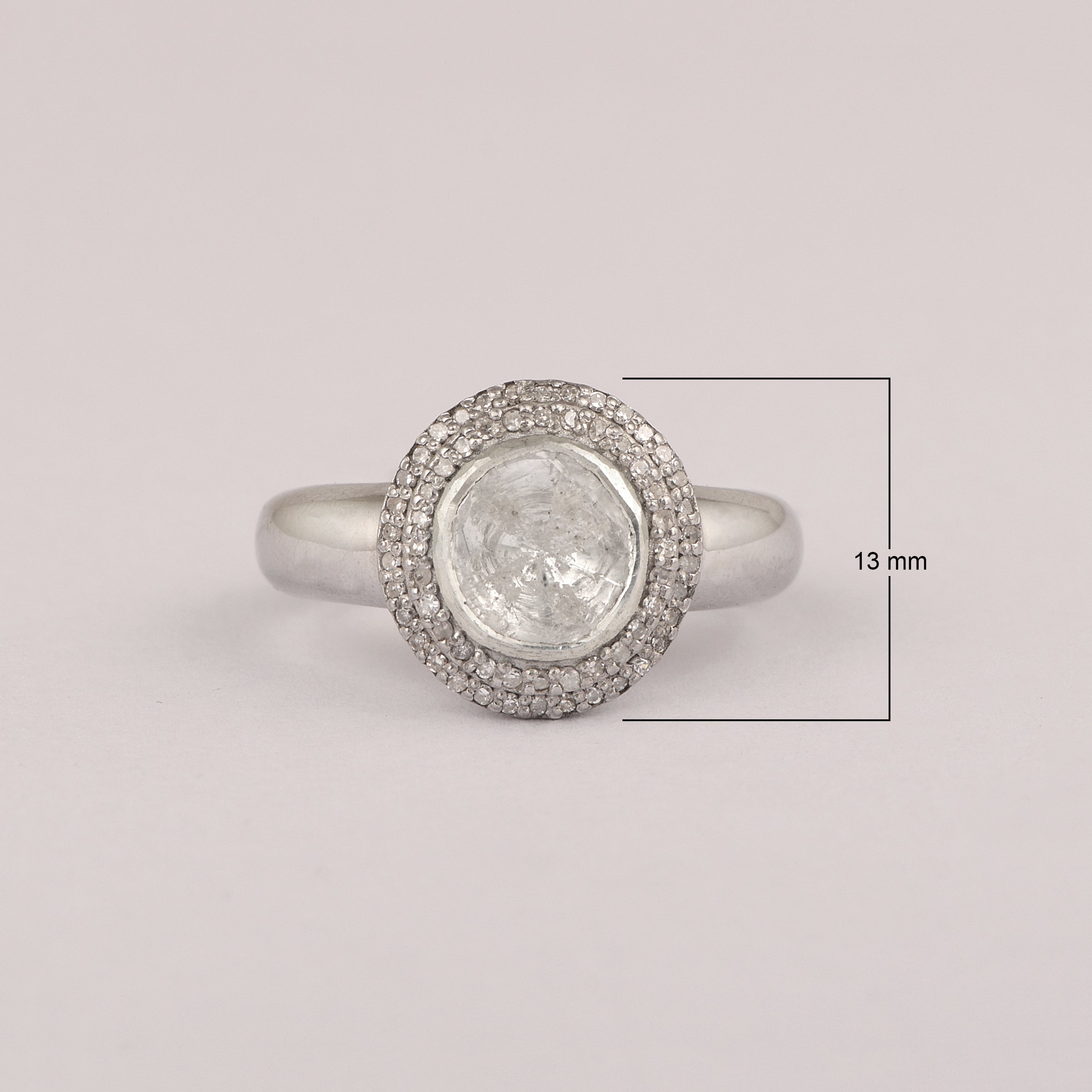 0.50 CTW Natural Slice Diamond Polki Solitaire Ring With Accents