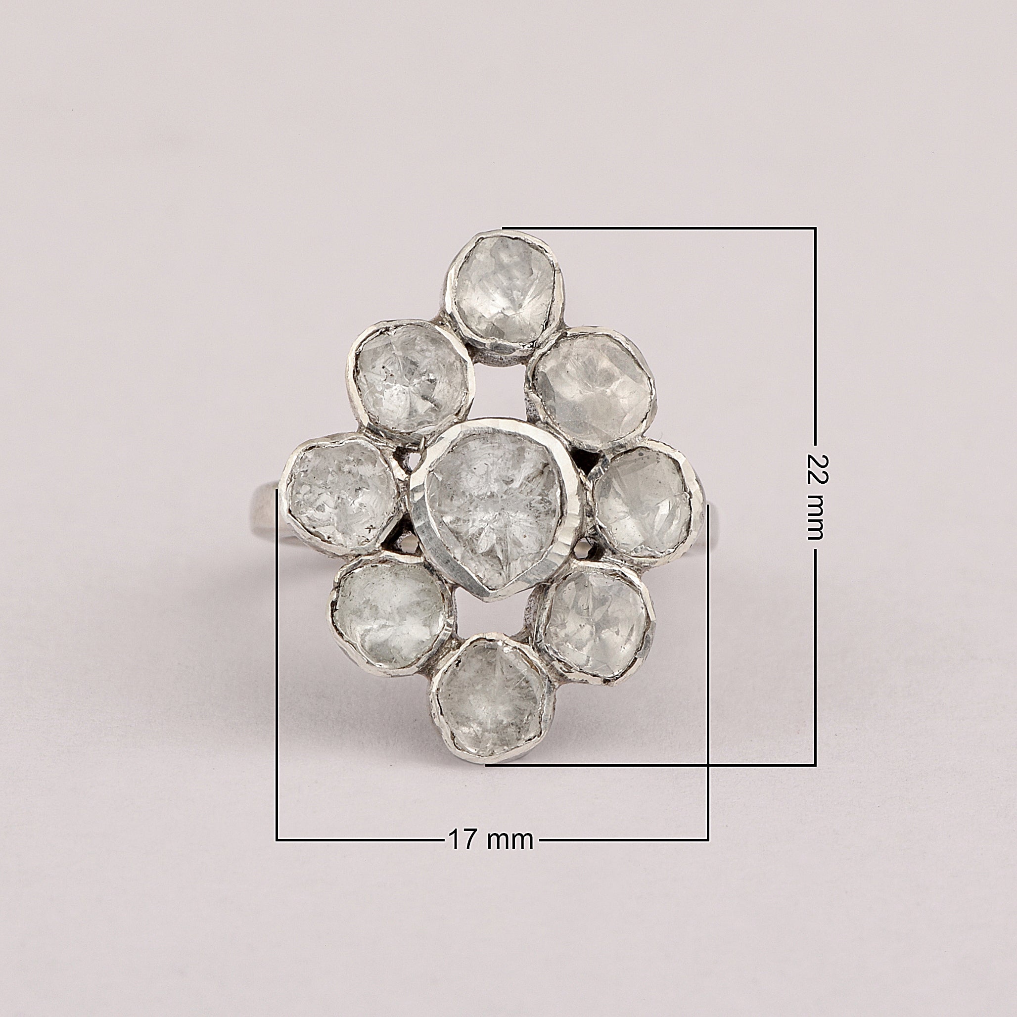 1.50 CTW Slice Polki Diamond 925 Sterling Silver Ring