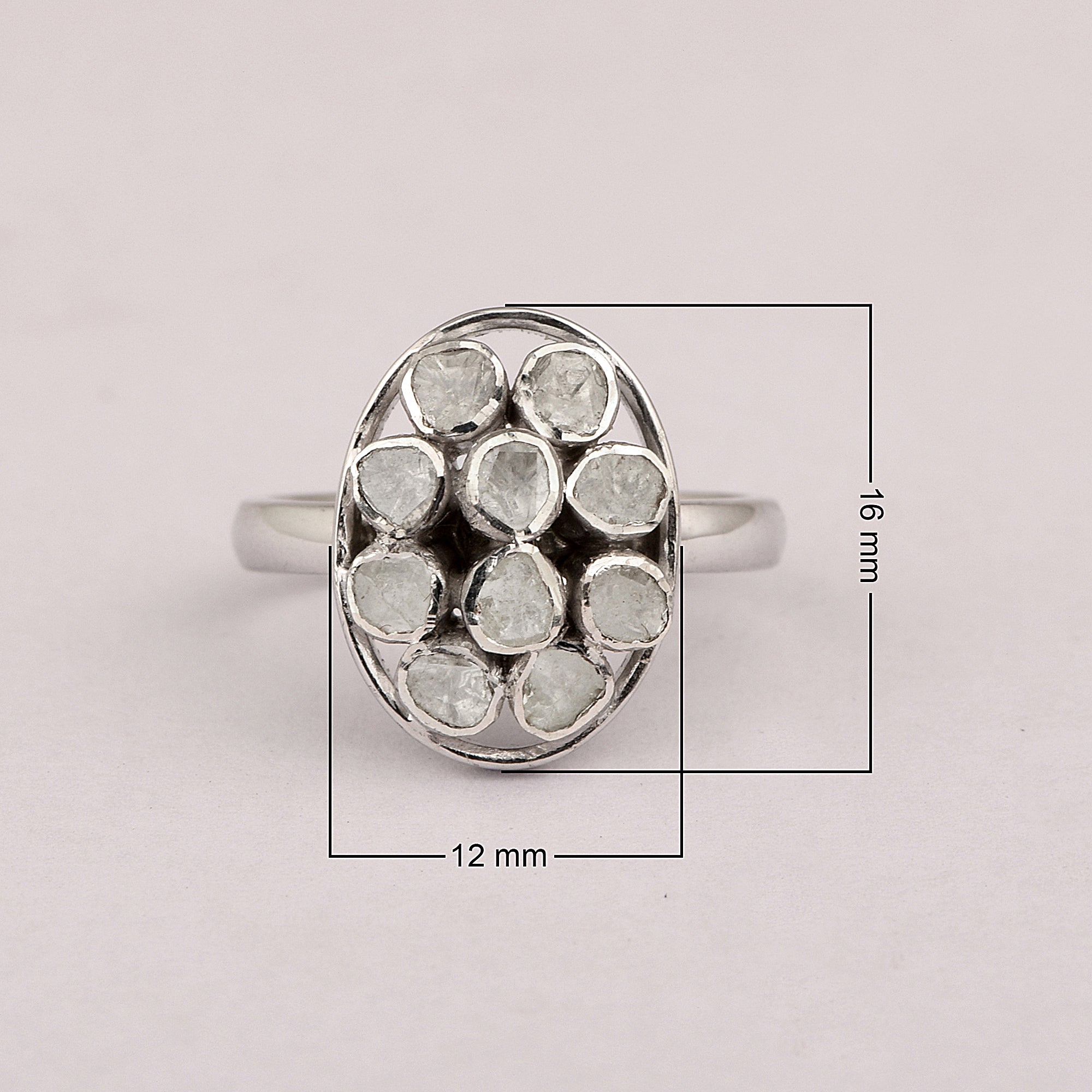 1.80 CTW Natural Slice Polki Diamond Handmade Cocktail Ring 925 Sterling Silver