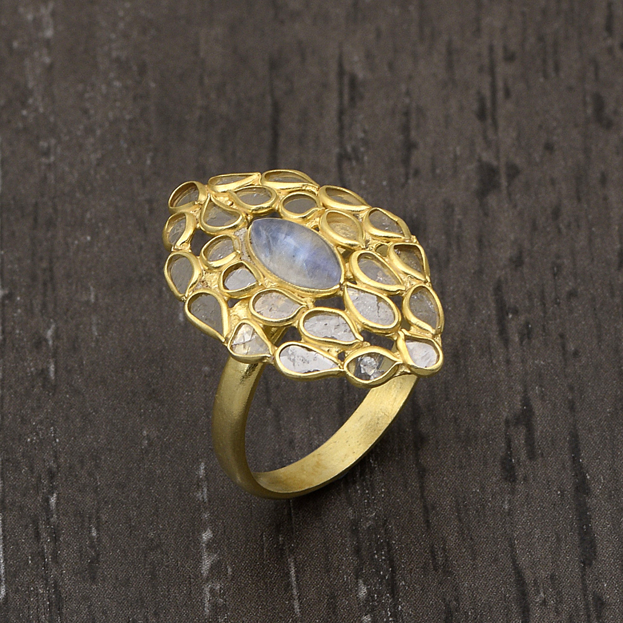 2 CTW Diamond Polki Moonstone Ring