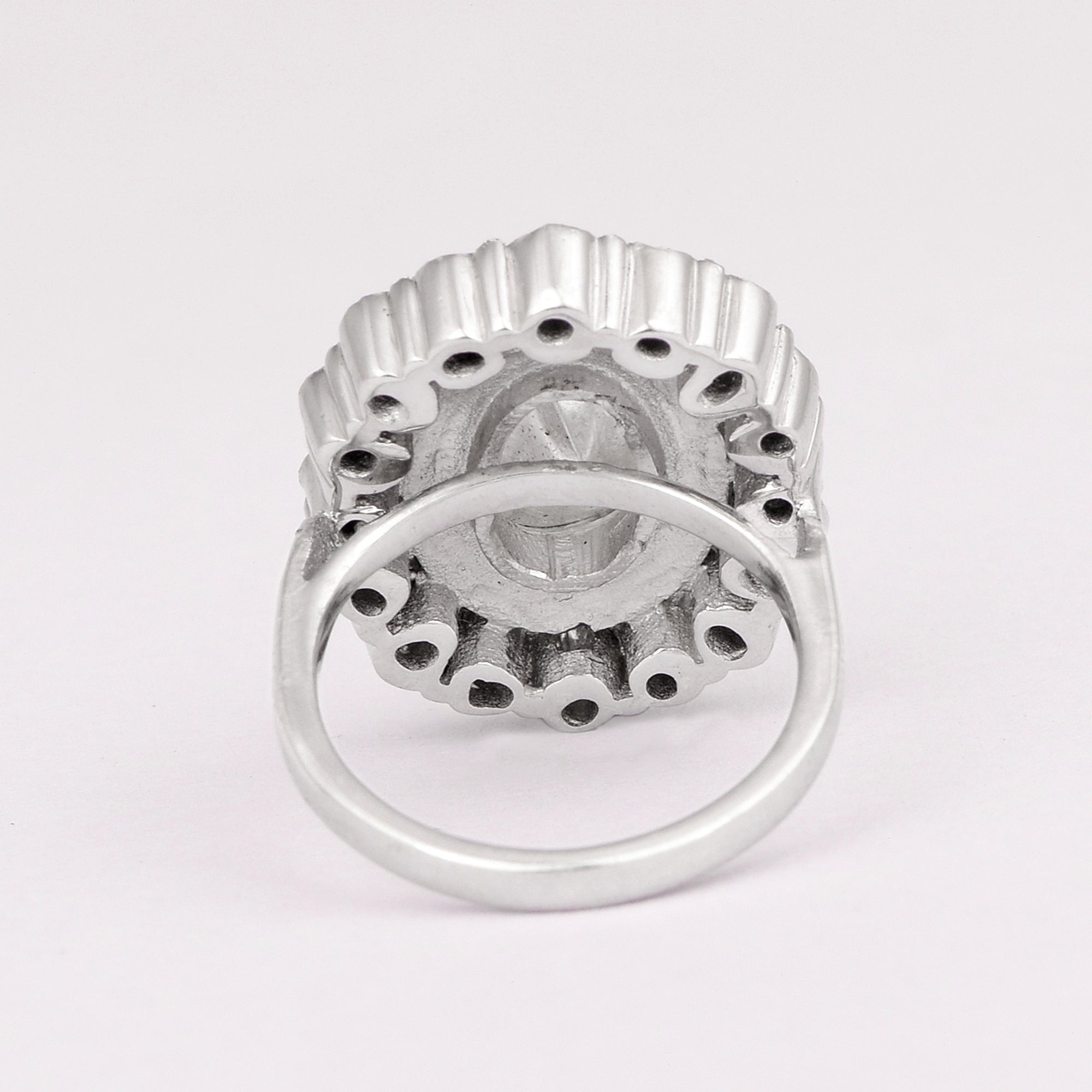 1.00 CTW Diamond Polki 925 Sterling Silver Green Enamel Engraved Cocktail Ring