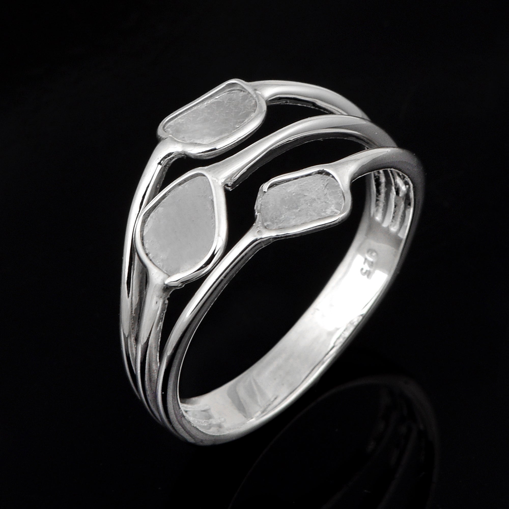 0.35 CTW Natural Diamond Polki Three Stone Multi Band Ring