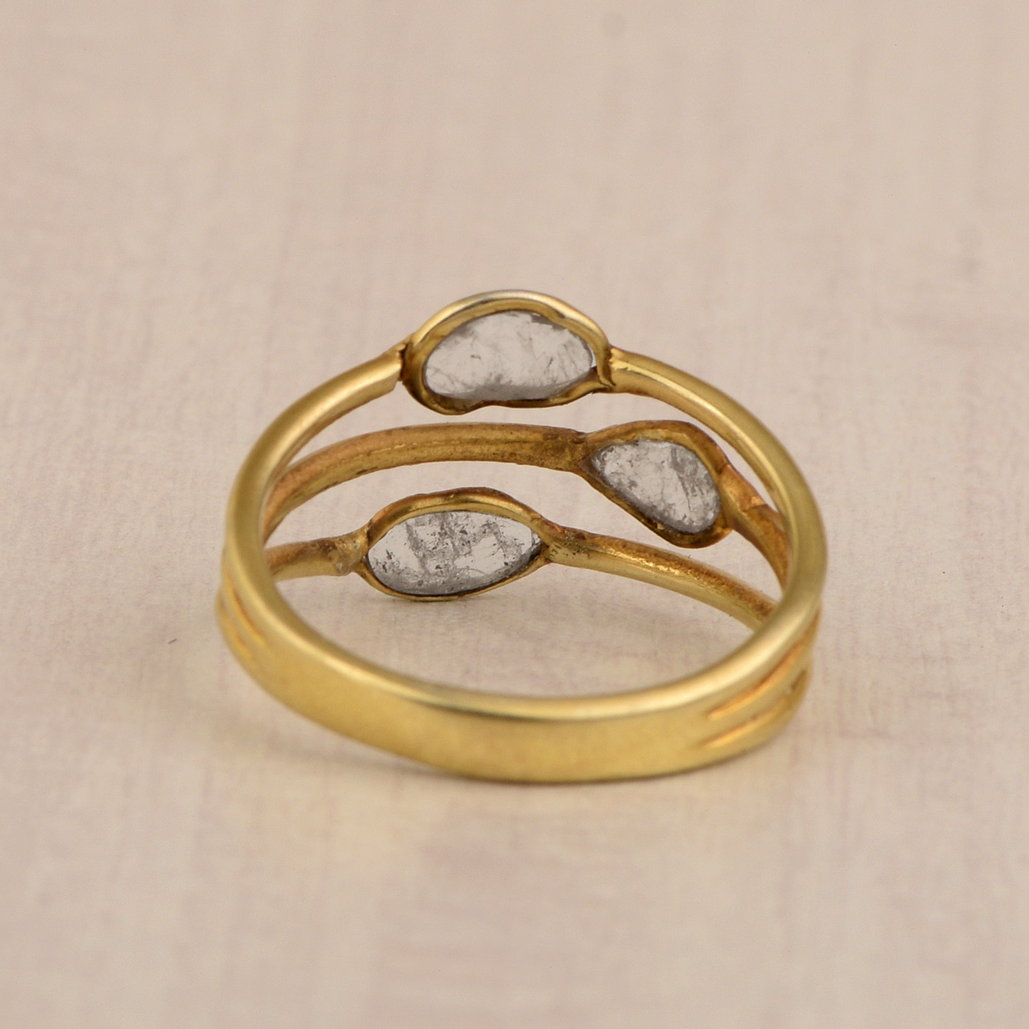 0.50 CTW Natural Diamond Polki Three Stone Multi Band Ring