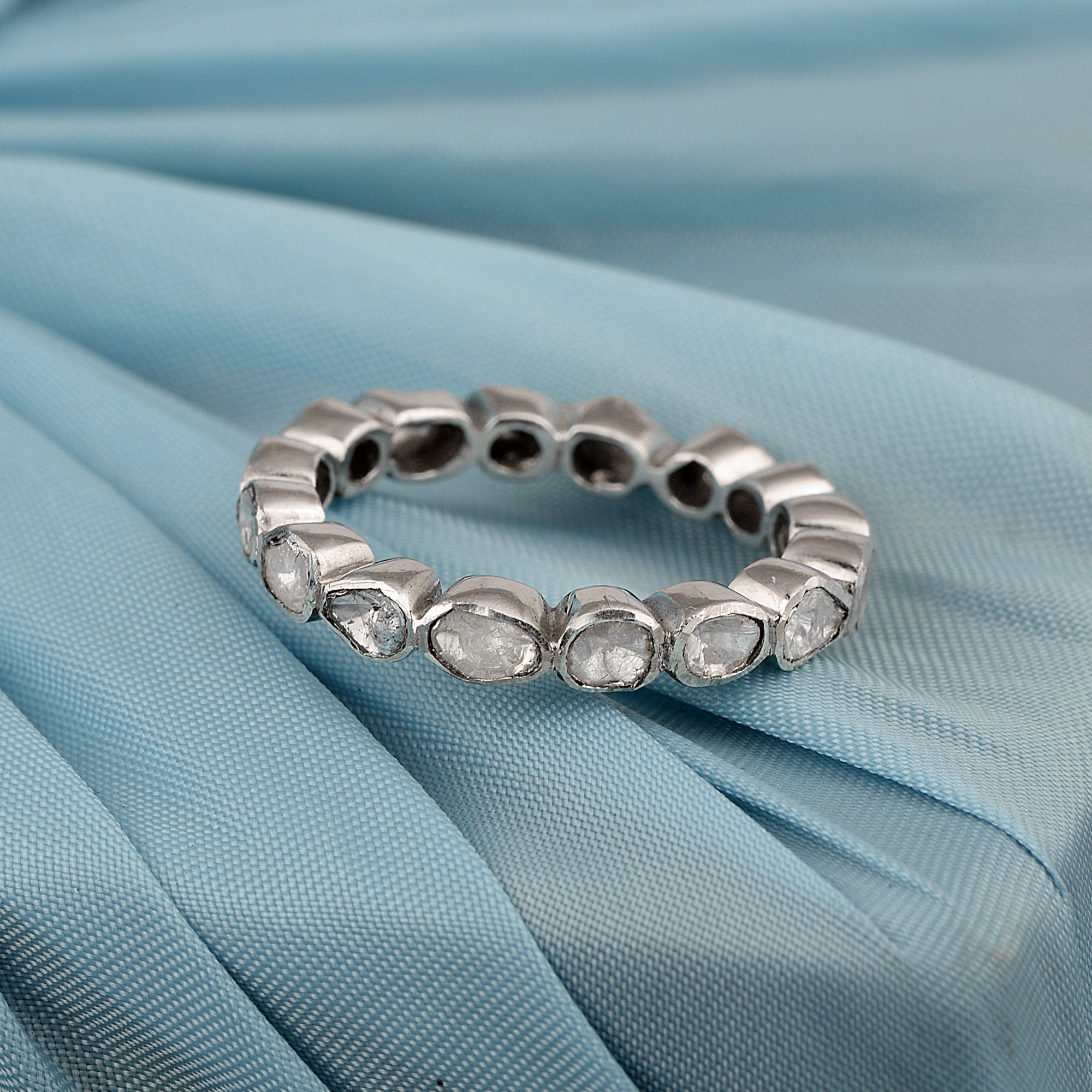 1.00 CTW Slice Polki Diamond Sterling Silver Band Ring