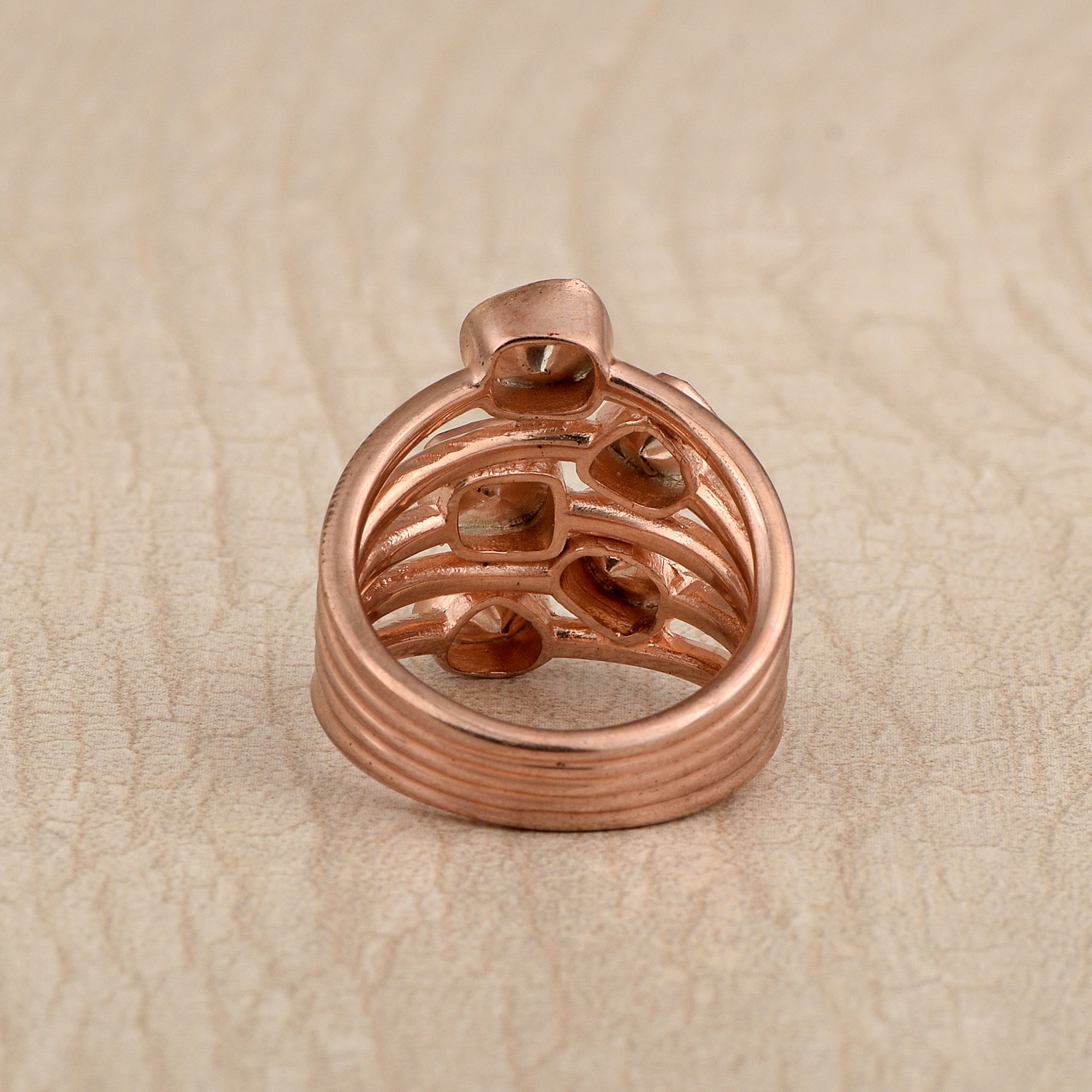 1.00 CTW Natural Diamond Polki Multi Band Ring 925 Sterling Silver 14K Rose Gold Plated