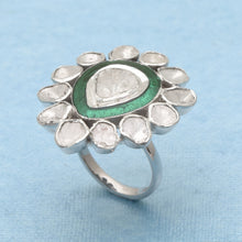 Load image into Gallery viewer, 1.75 CTW Diamond Polki Green Enamel Solitaire Ring