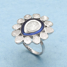 Load image into Gallery viewer, 1.75 CTW Diamond Polki Blue Enamel Solitaire Ring