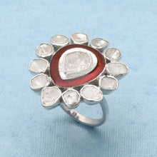 Load image into Gallery viewer, 1.75 CTW Diamond Polki Red Enamel Solitaire Ring