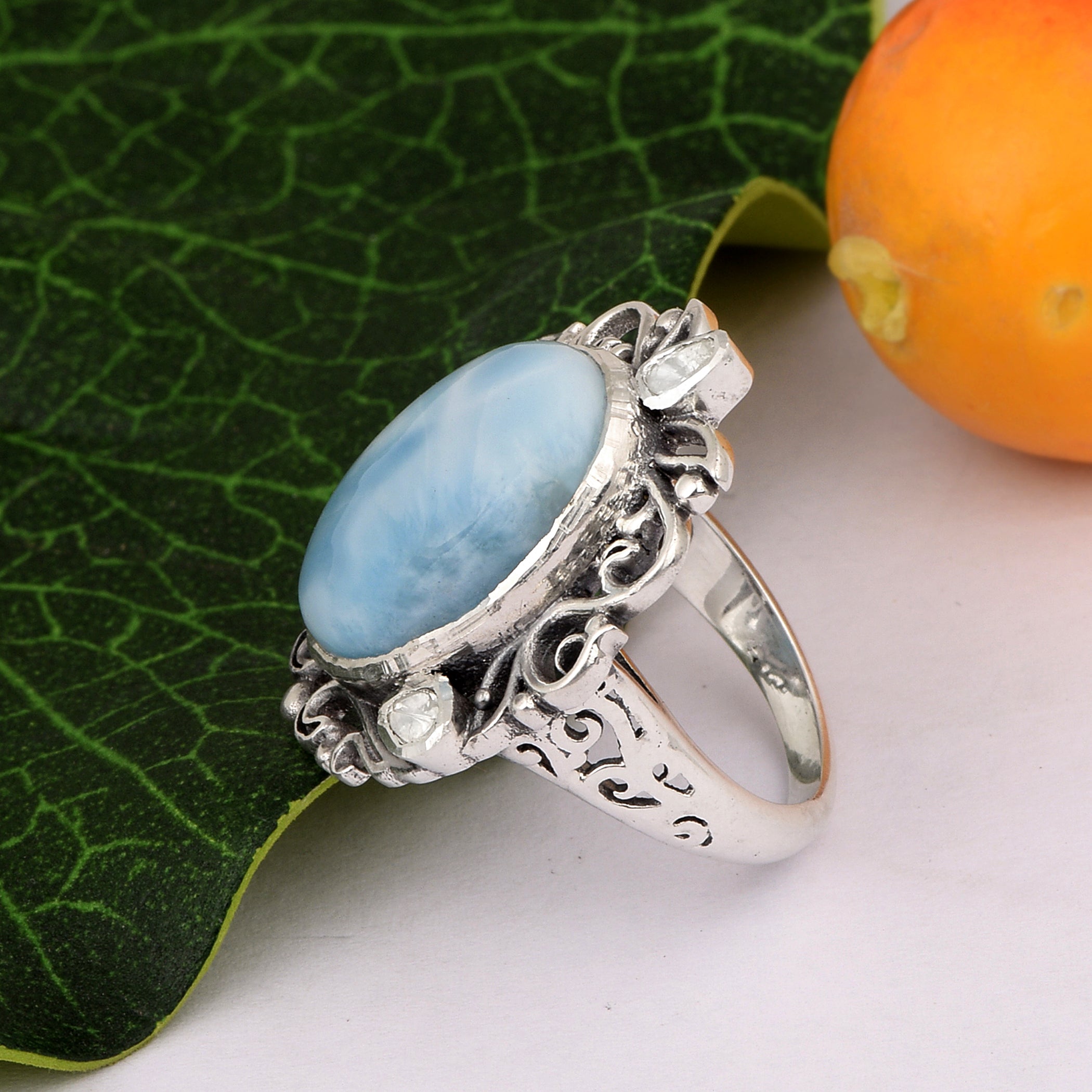 0.40 CTW Natural Diamond Polki Larimar Cocktail Ring