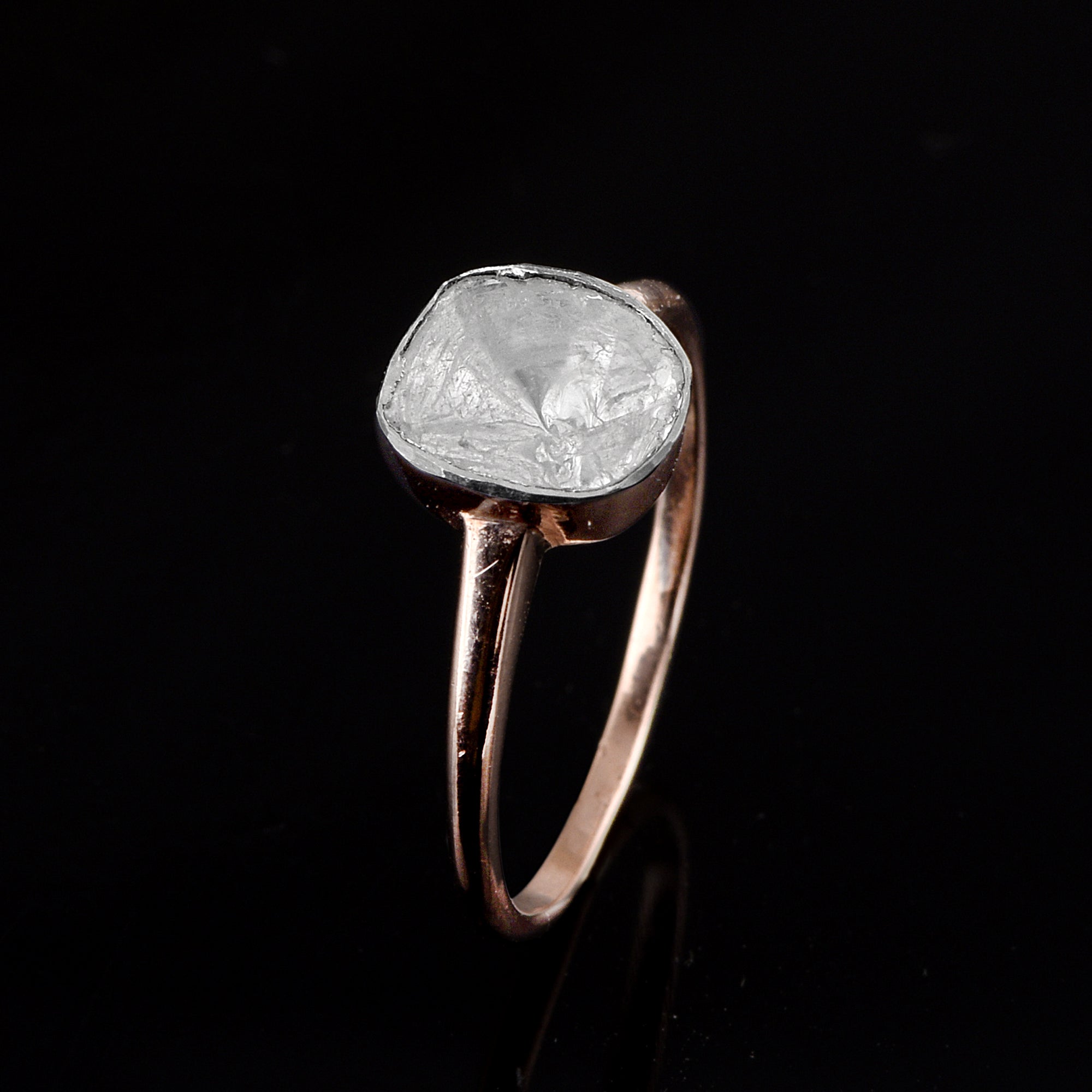 0.35 CTW Natural Diamond Polki Solitaire Handmade Ring, 14K Rose Gold Plated