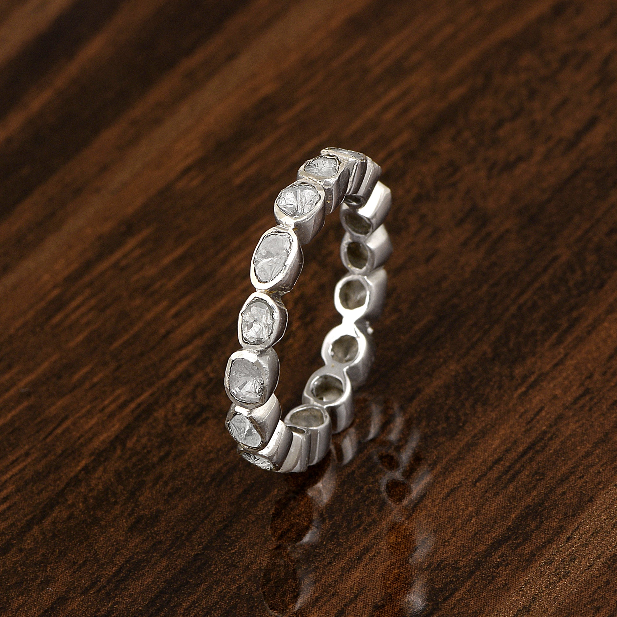 1.00 CTW Slice Polki Diamond Sterling Silver Band Ring