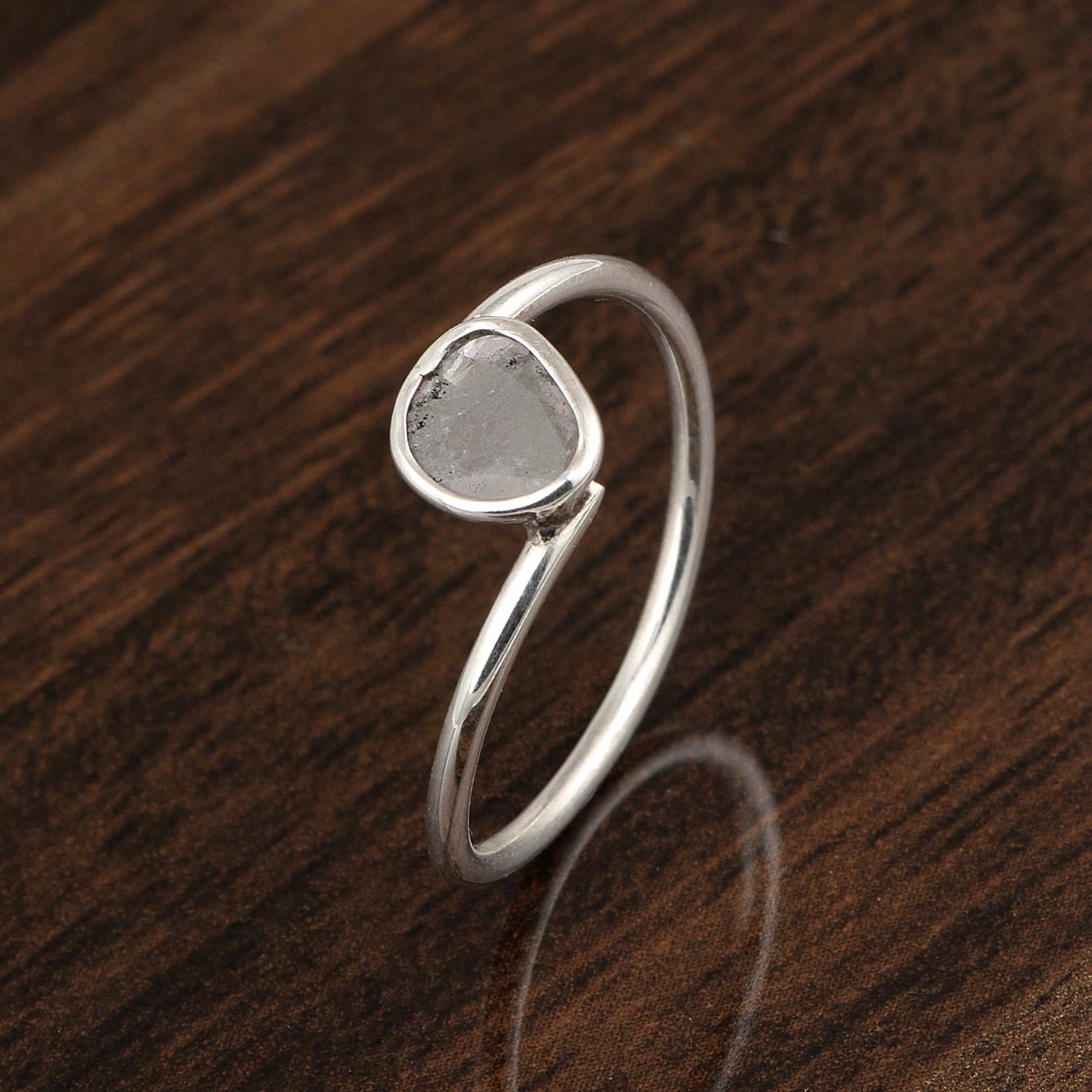 0.25 CTW Natural Slice Diamond Polki Tiny Ring 925 Sterling Silver