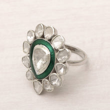 Load image into Gallery viewer, 1.75 CTW Diamond Polki Green Enamel Solitaire Ring