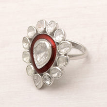 Load image into Gallery viewer, 1.75 CTW Diamond Polki Red Enamel Solitaire Ring