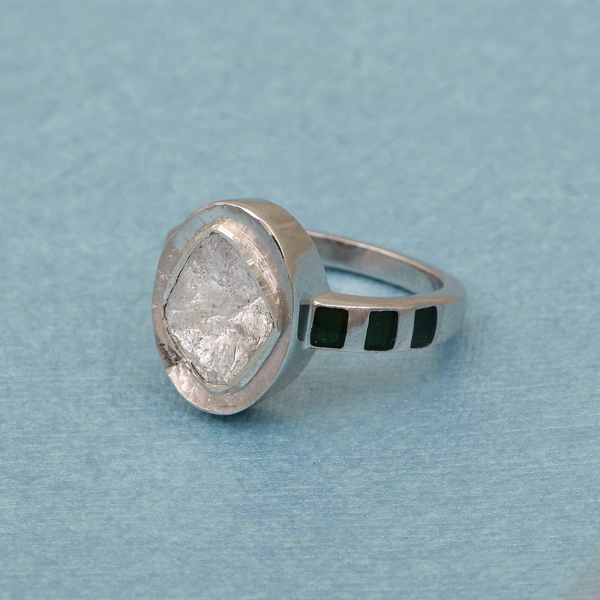 0.70 CTW Diamond Polki Green Enamel Ring