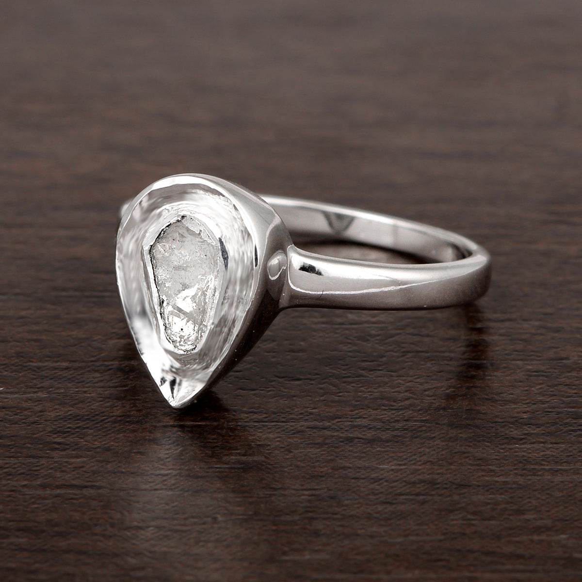 0.50 Ctw Polki Diamond 925 Sterling Silver Solitaire Ring