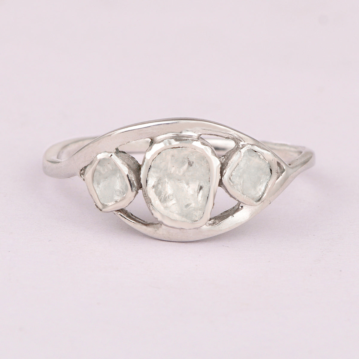 0.50 Ctw Diamond Polki Trilogy 925 Sterling Silver Ring