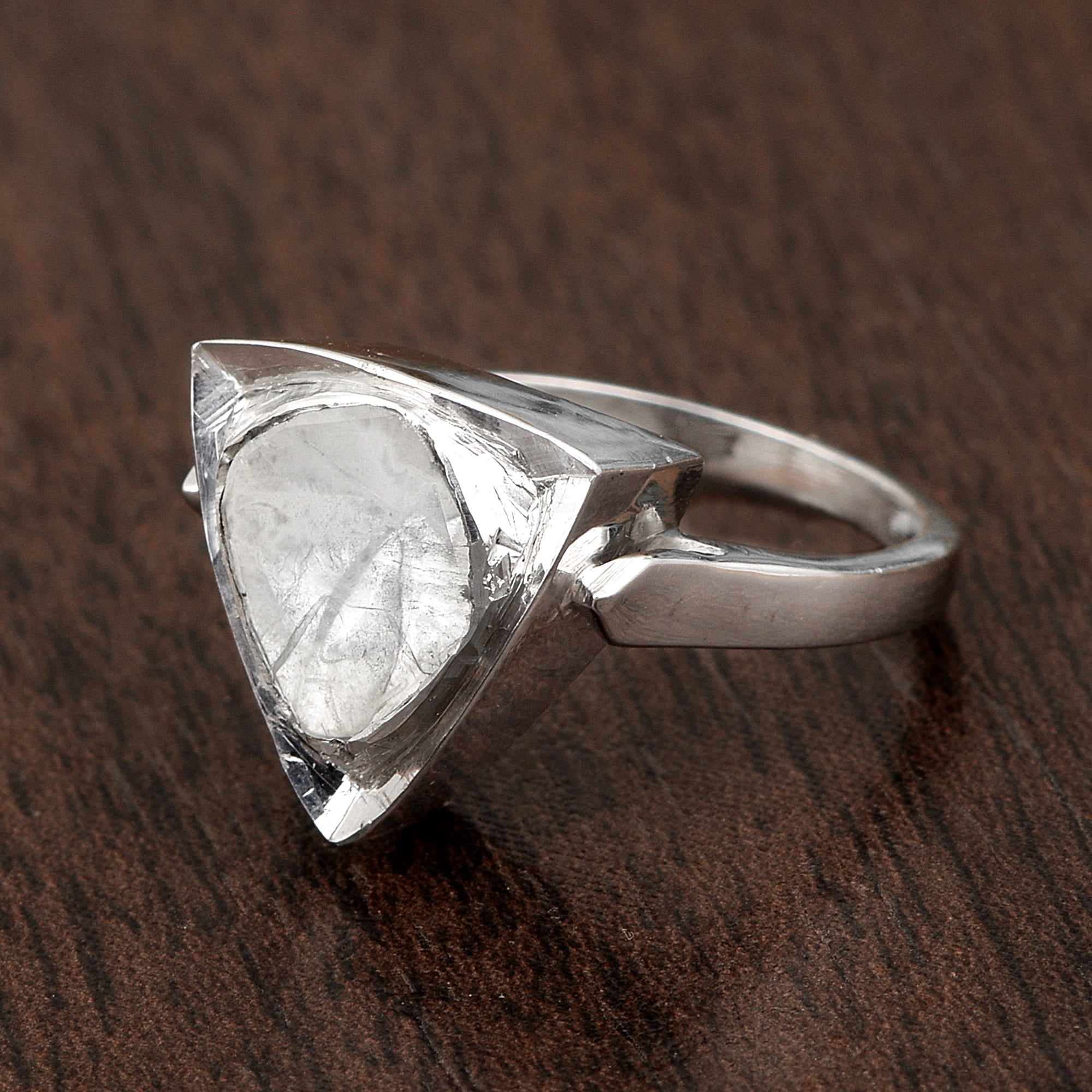 0.50 CTW Natural Diamond Polki Men Solitaire Triangular Ring