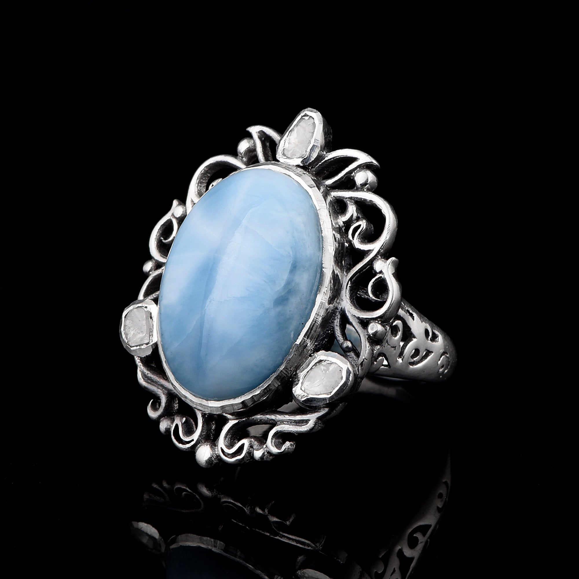 0.40 CTW Natural Diamond Polki Larimar Cocktail Ring