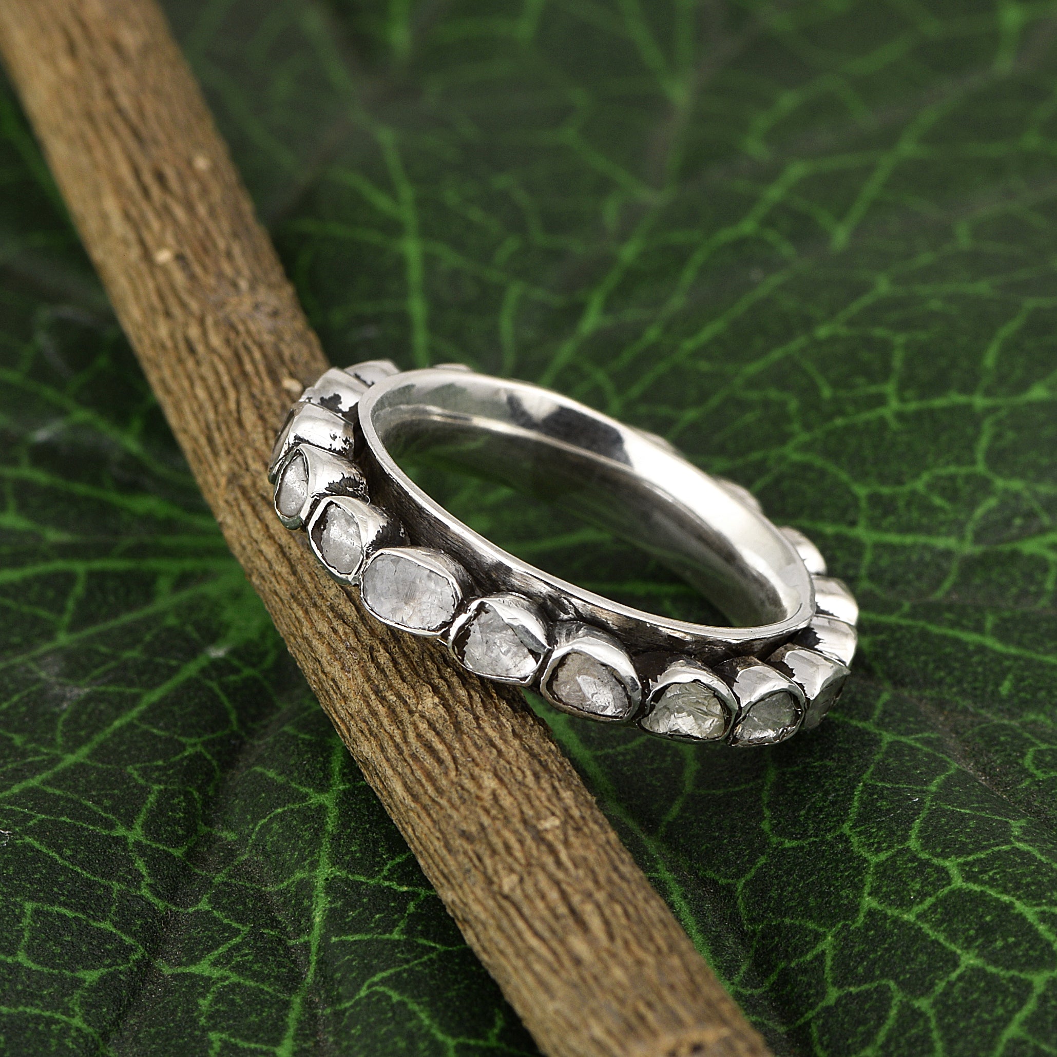 1.50 CTW Slice Polki Diamond Wedding Spinner Ring - Bezel Set Meditation Diamond Spinner Ring