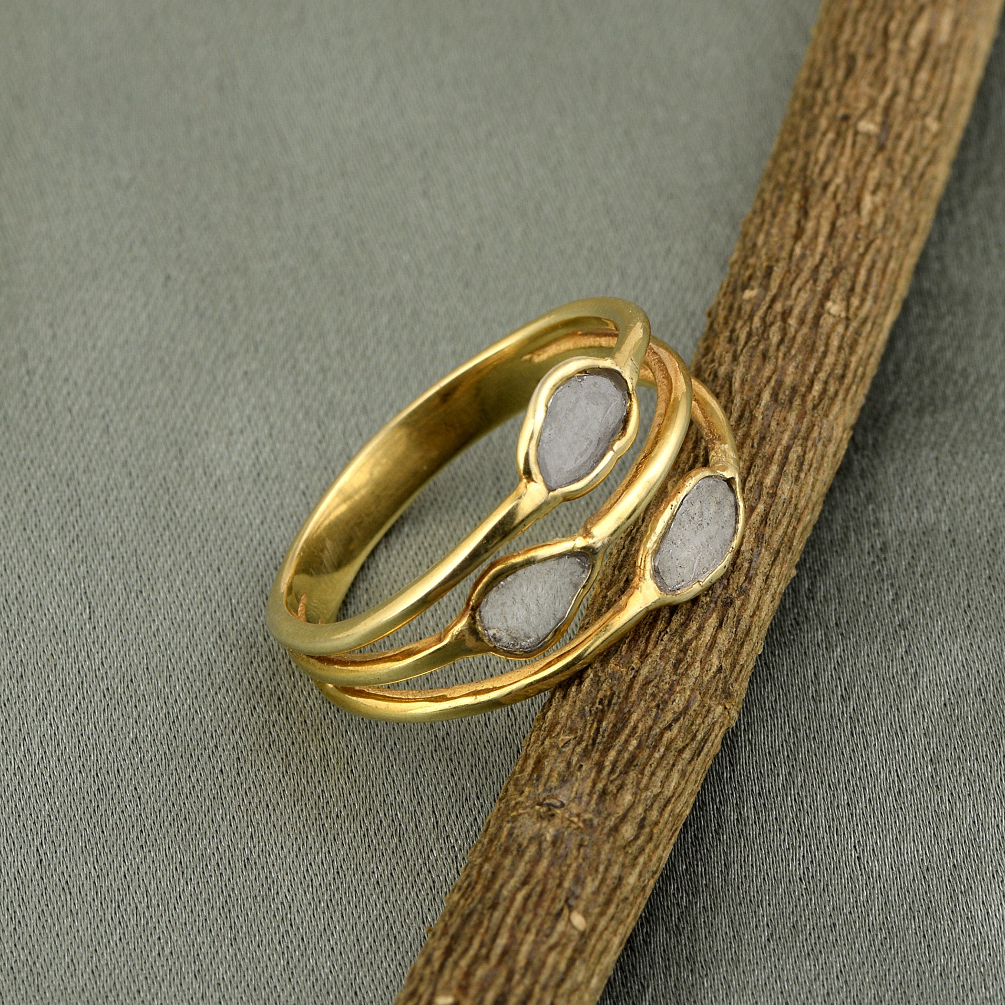 0.50 CTW Natural Diamond Polki Three Stone Multi Band Ring