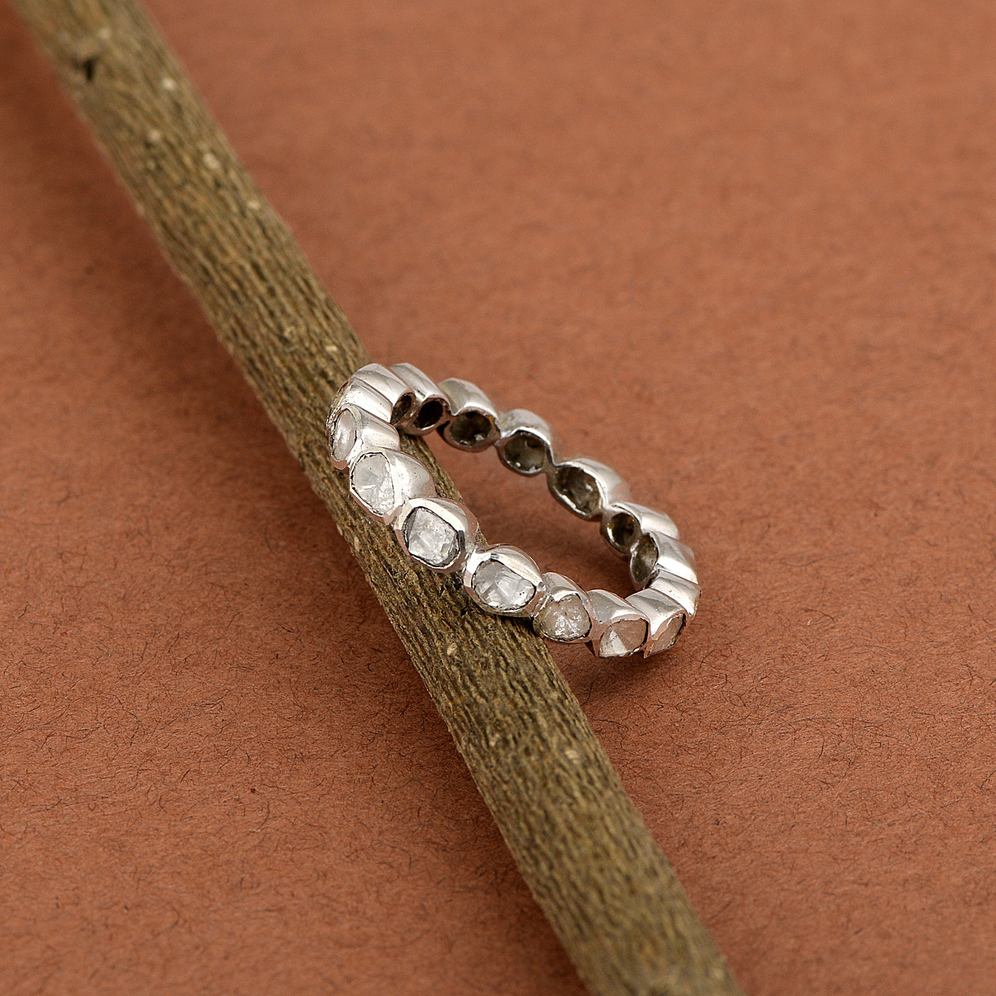 1.00 CTW Slice Polki Diamond Sterling Silver Band Ring