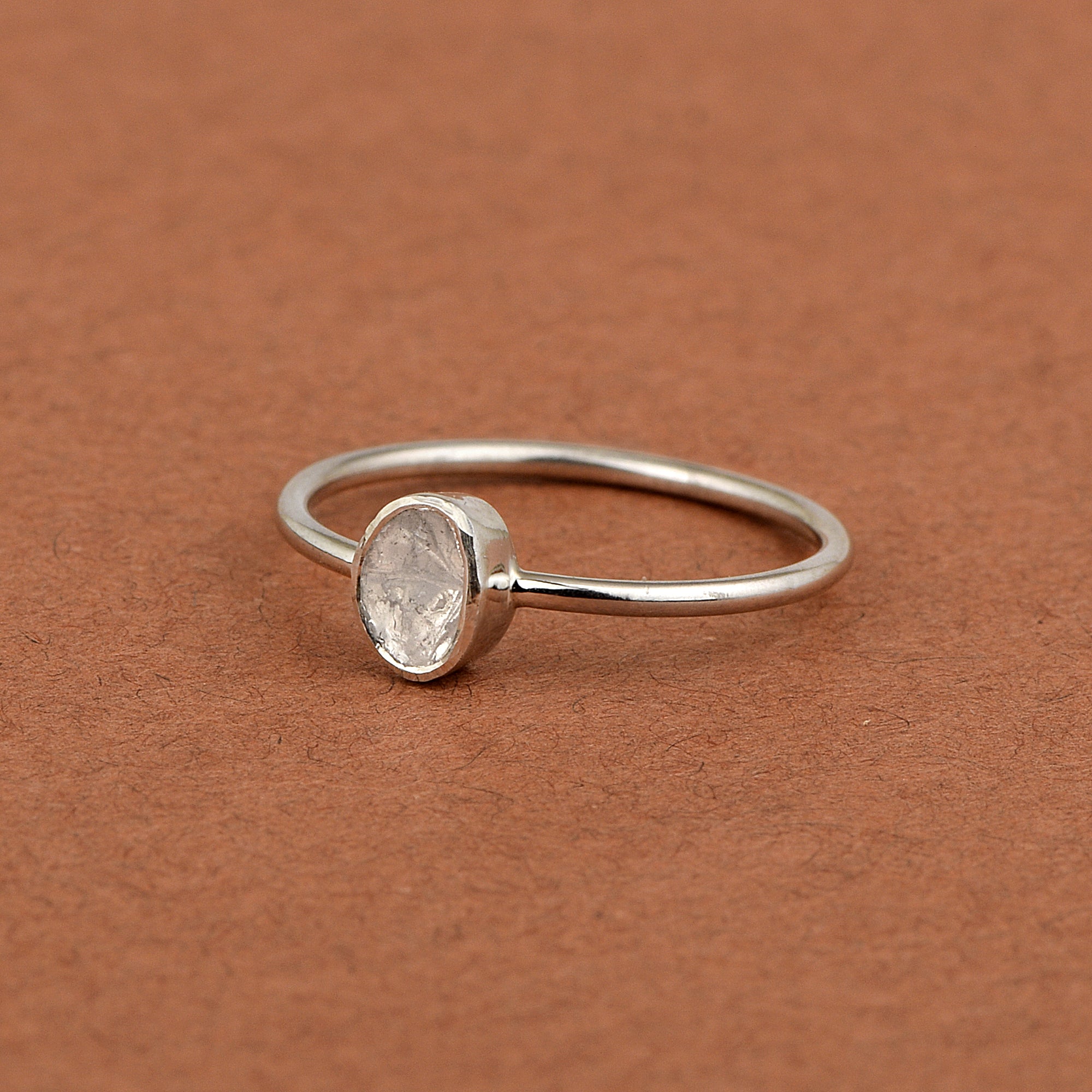 Tiny 0.15 CTW Natural Slice Polki Diamond Handmade Ring 925 Sterling Silver