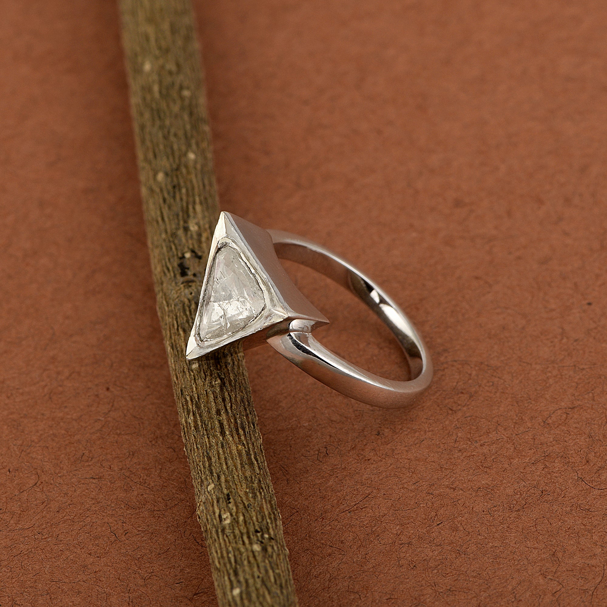 0.50 CTW Natural Slice Polki Diamond Trillion Shape Geometric Shapes Ring