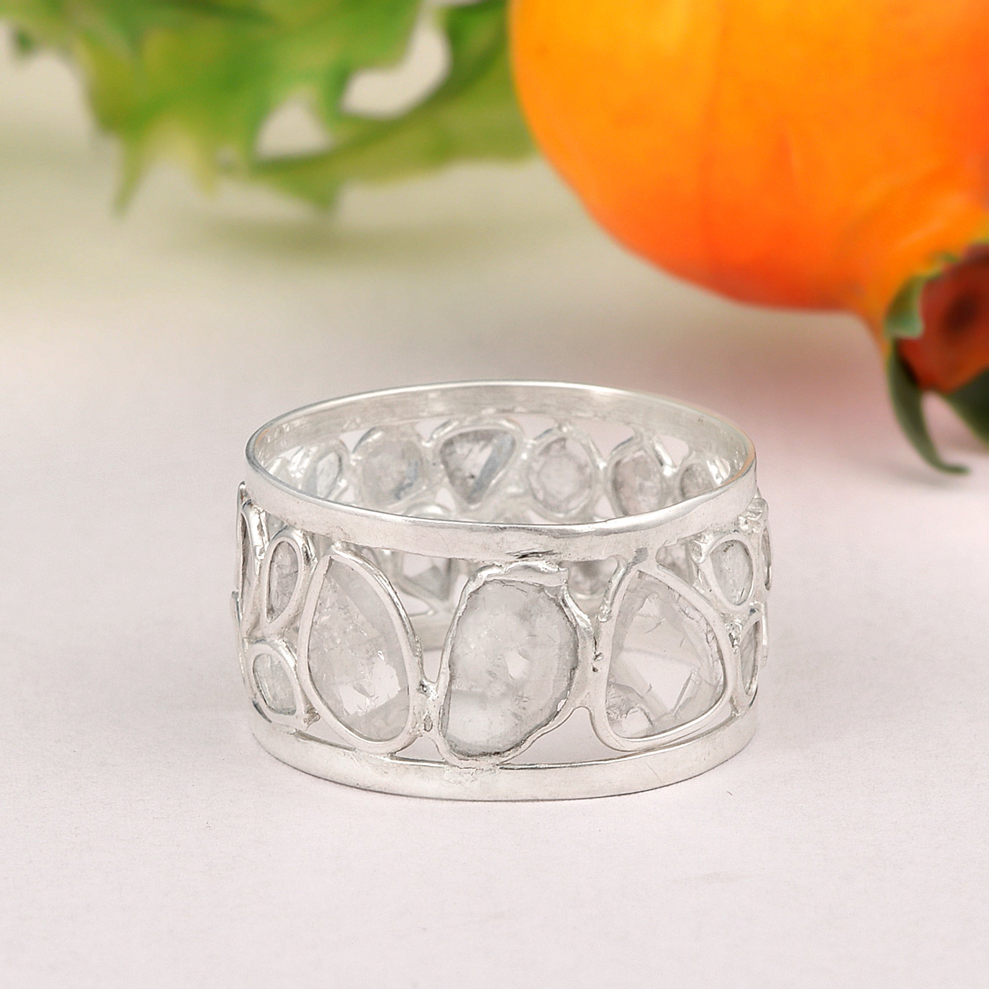 1.60 CTW Natural Diamond Polki Eternity Ring 925 Sterling Silver