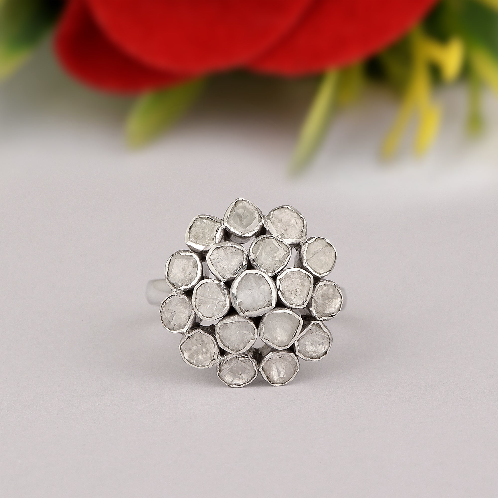 1.50 CTW Natural Slice Polki Diamond Handmade Promise Ring 925 Sterling Silver