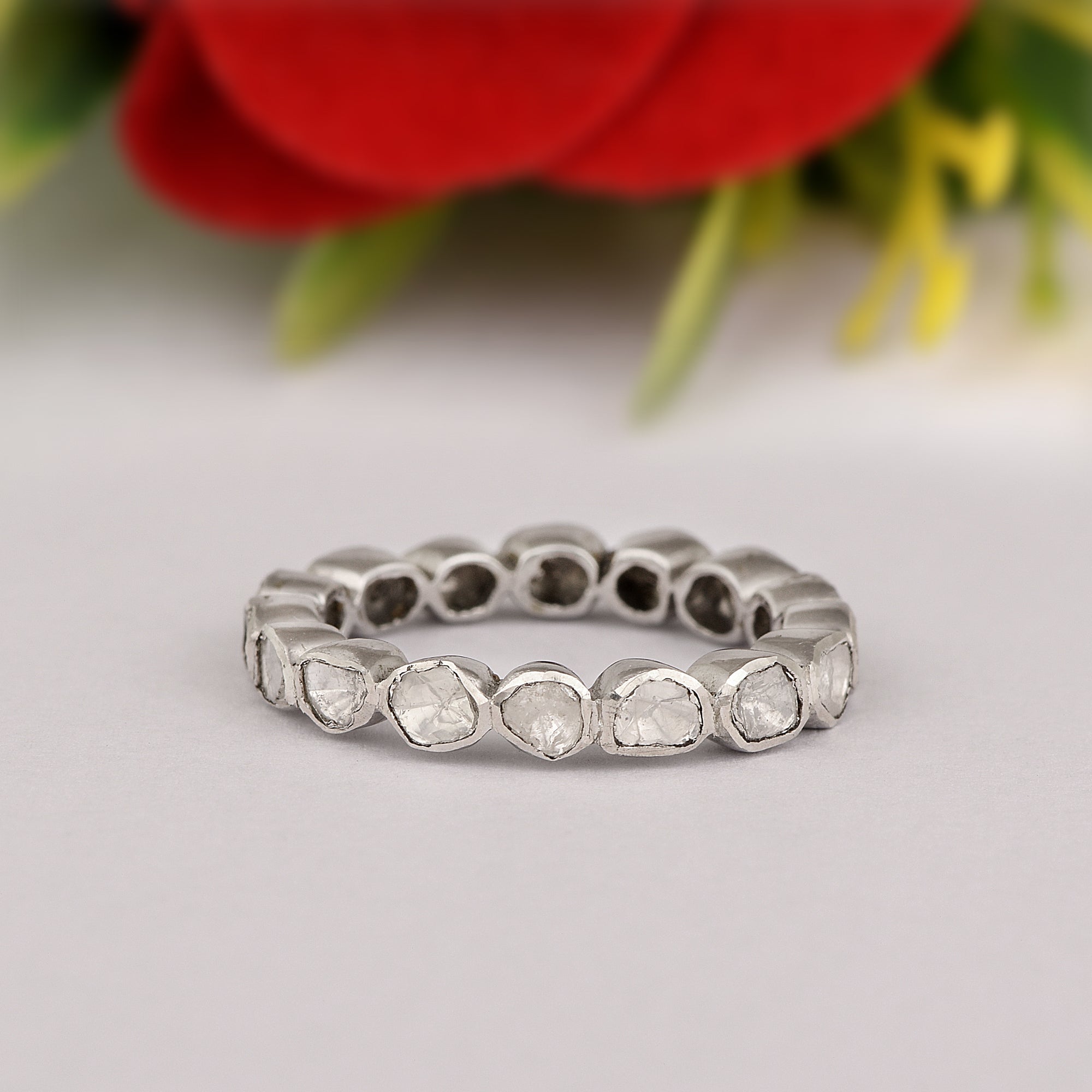 1.00 CTW Slice Polki Diamond Sterling Silver Band Ring