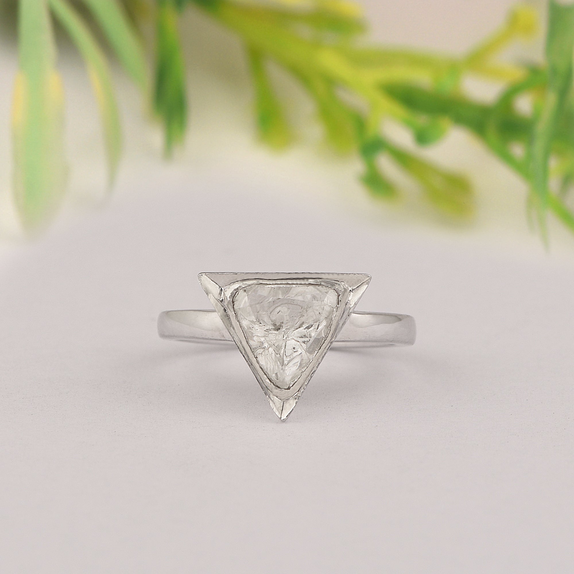 0.50 CTW Natural Slice Polki Diamond Trillion Shape Geometric Shapes Ring