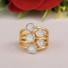 Load image into Gallery viewer, 1.00 CTW Natural Diamond Polki Multi Band Ring 925 Sterling Silver 14K Gold Plated

