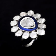 Load image into Gallery viewer, 1.75 CTW Diamond Polki Blue Enamel Solitaire Ring