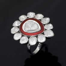 Load image into Gallery viewer, 1.75 CTW Diamond Polki Red Enamel Solitaire Ring