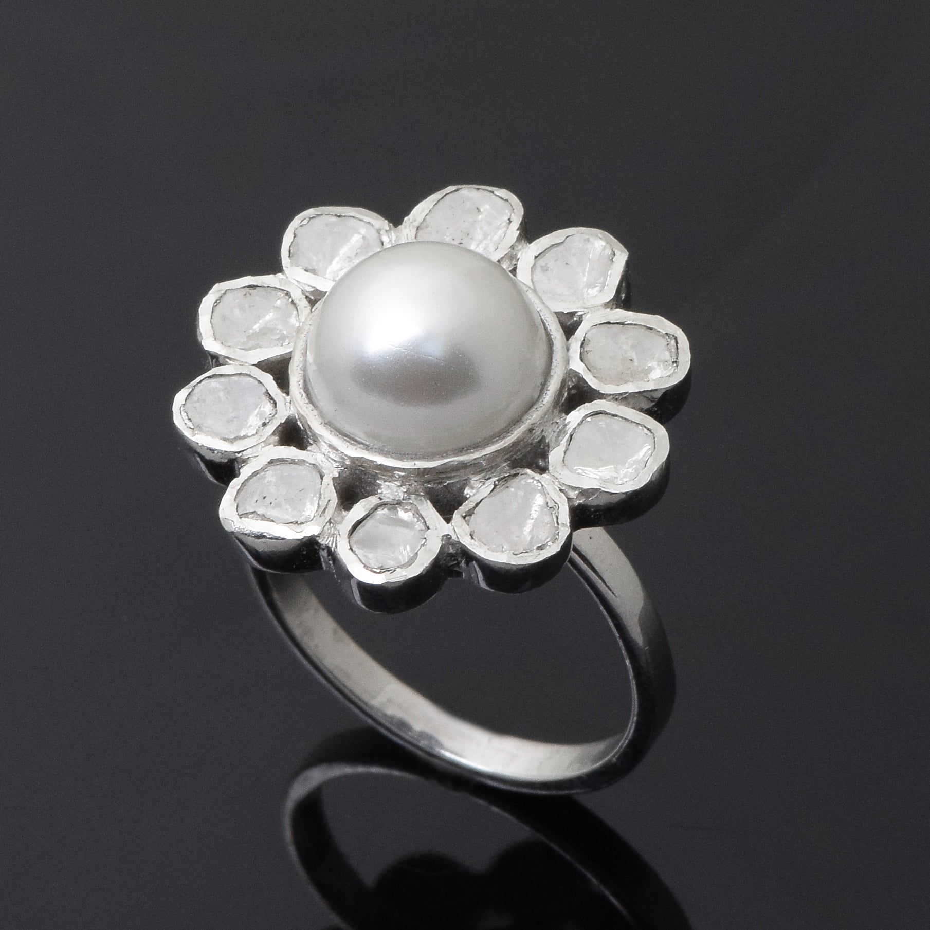 1.80 CTW Diamond Polki Pearl Ring