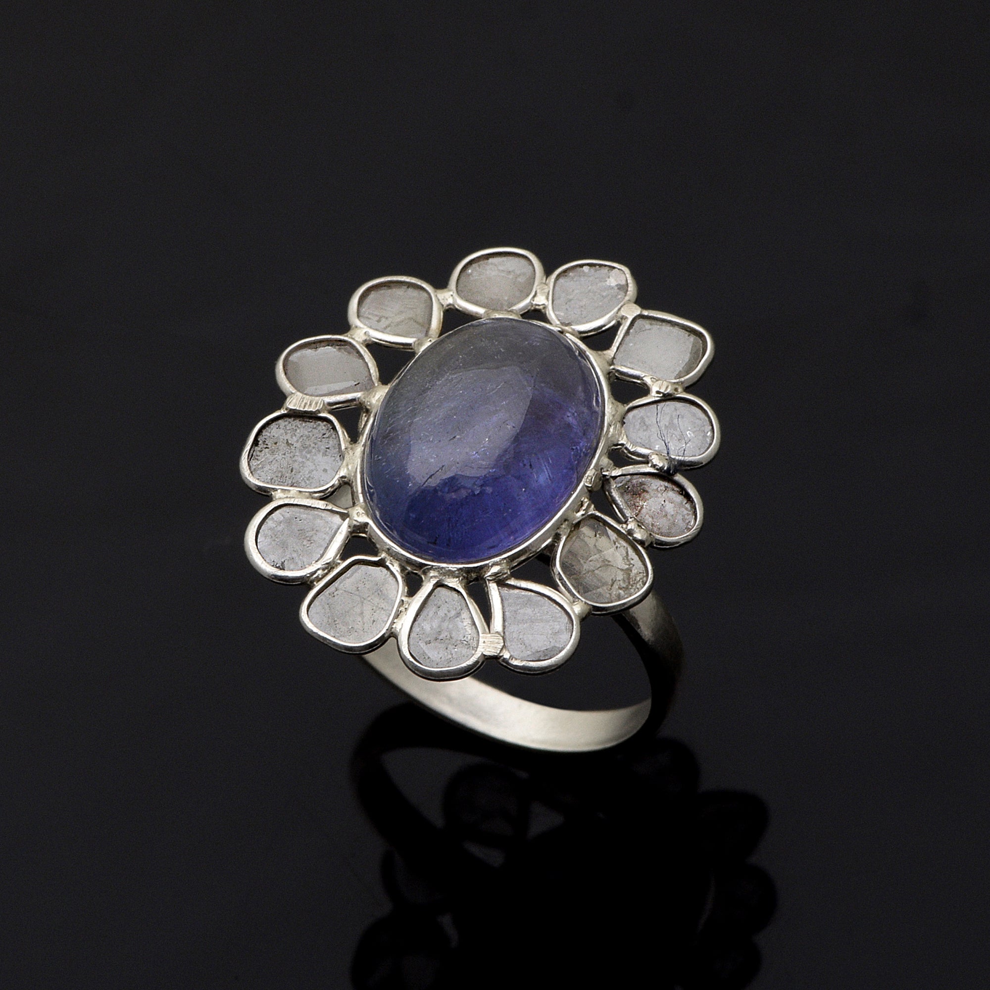2.50 CTW Diamond Polki Tanzanite Ring