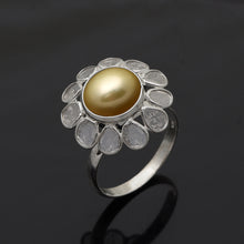Load image into Gallery viewer, 2 CTW Diamond Polki Pearl Floral Ring